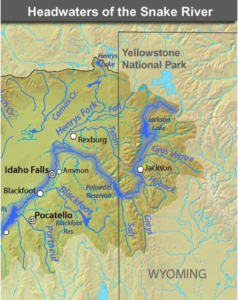 The headwaters of the Snake River in the Teton Mountains. Image from USGS.